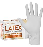 PlastCare USA 100 or 1000 White Latex Exam Gloves - Powder-Free, Disposable, Non-Sterile, Texture...