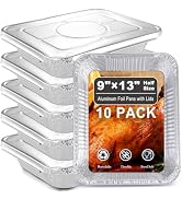 9x13 Aluminum Foil Pans with Lids Disposable, 10 Pack Tin Foil Turkey Sheet | Roasting Turkey,Bak...