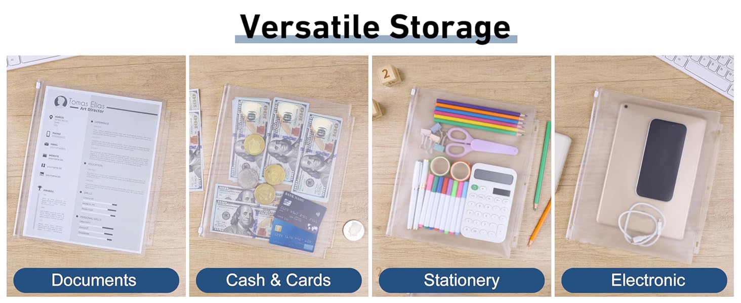 Clear Letter Size Binder Pockets 3 Ring Binder Zipper Pouch Document Organizer