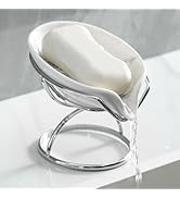Dobbyby Leaf-Shaped Soap Dish – Premium Ceramic Soap Bar Holder with Self-Drainage System – Bar S...