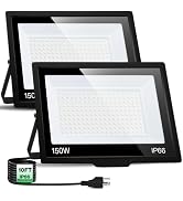 NEWREACH 150W LED Flood Light,18000LM Floodlight with Plug,IP66 Waterproof Outdoor Lights, 5000K ...