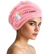AGKXHDEC 1 Pack Double Layer Microfiber Hair Towel, Hair Turbans for Wet Hair,Pink with Rabbit