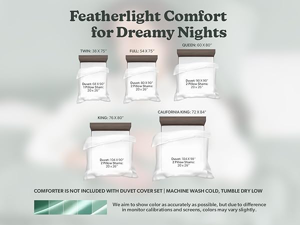 Mattress size chart and color temperatures