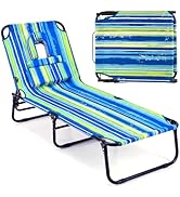 Tangkula Beach Lounge Chair, Folding Sunbathing Recliner with Face Hole, Face Down Tanning Chair ...