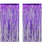 Zotemo 2 Pack Purple Foil Fringe Curtains, 3 feet x 8 feet, Halloween Decorations, Shimmer Tinsel...