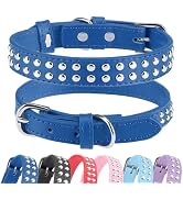BINGPET Leather Dog Collar,Adjustable Dog Real Split PU Leather Studded Pet Dog Collar,Studded Do...