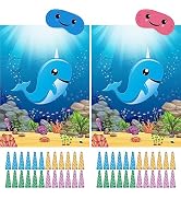 ASTARON 2 Sets Pin The Horn on The Narwhal Game Ocean Themed Birthday Party Supplies Decorations ...