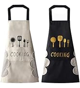 DILLMAN Women Kitchen Apron with Hand Wipe Pockets,Big Pocket,Hand-wiping, Waterproof for Cooking...