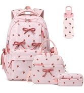 Similove Backpack for Girls, Corduroy 4PCS Bow Girls Backpack with 14oz Insulated Water Bottle, L...