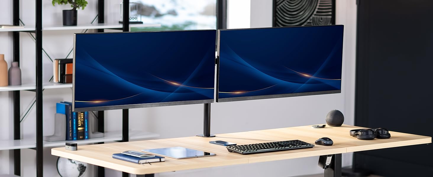 dual ultrawide monitor mount telescoping arms flush wall desk stand vesa 75 100 clamp grommet