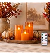 Homemory Halloween Orange Flameless Candles, Acrylic, Remote Timer, 3 Pack | Flameless LED pillar...