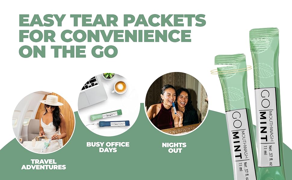 mouthwash pack that's easy to tear. perfect for travel, office, and nights out