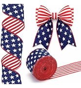 KINGLAKE 250th Anniversary Patriotic Wired Ribbon - 2.5'' x 11 Yards Double-Sided Red White Blue ...