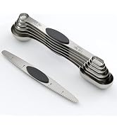 ChefAide 304 Stainless Steel Magnetic Measuring Spoons Set, Upgraded Extended Handle, Dual Sided,...