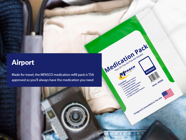 airport made for travel TSA approved luggage suitcase packed medications unit dose