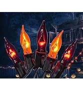 PASUTO Orange and Purple Halloween Lights - Flickering Flame String Lights, 12.8Ft Indoor Outdoor...