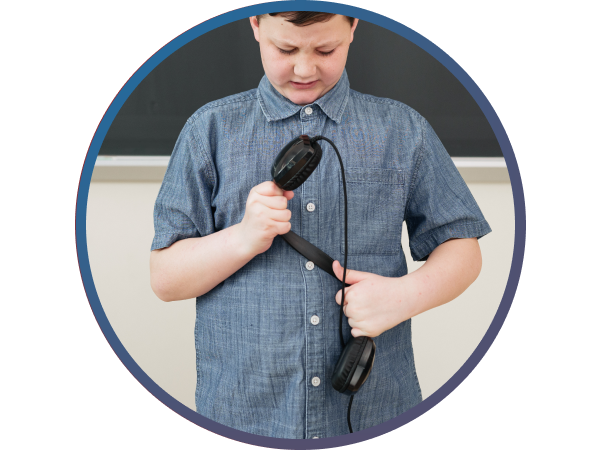 The ACM-6004 being twisted by a child, testing the durability of the headband
