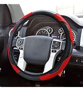 VAGURFO Car Steering Wheel Cover,15 inch PU Leather Elastic Carbon Fiber Pattern Stitching Color ...