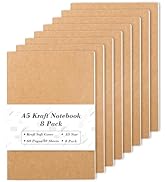 feela 8 Pack A5 Kraft Notebooks, 60 Lined Blank Pages Travel Journal Bulk, Soft Cover Notebooks f...