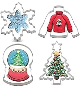 LILIAO Winter Christmas Cookie Cutter Set - 4 Piece - Snow Globe, Christmas Tree, Ugly Sweater an...