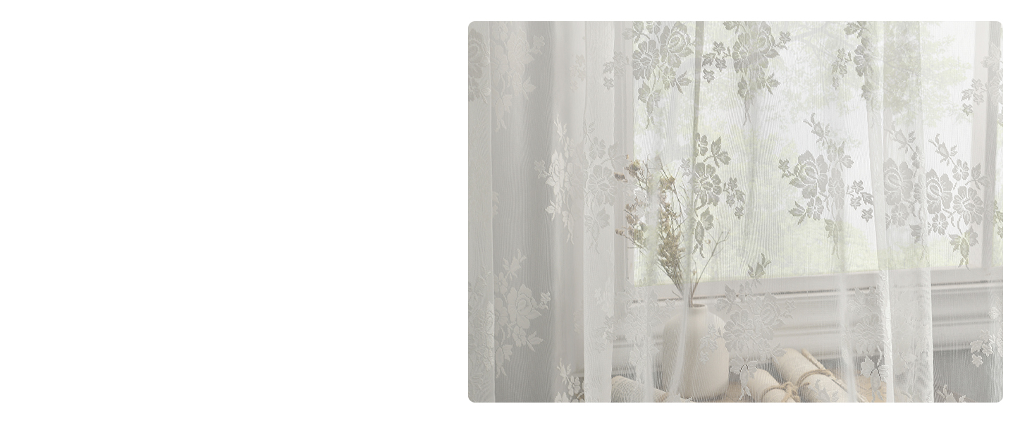 Kotile privacy lace curtains 2 panels set ivory sheer lace curtains for bedroom