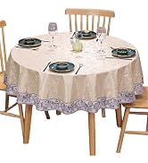 Jeloris Round Waterproof Vinyl Tablecloth with Floral Border, 55 Inch Spill-Proof Stain Resistant...