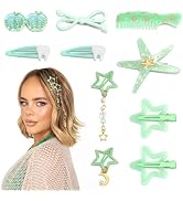 YAEISM 10PCS Snap Hair Clips Mint Green Star Hair Clip 8 Styles Y2k Hair Accessories Fancy Cute H...