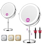Auxmir 9" 5000mAh Magnifying Mirror, 1X/30X Lighted Makeup Mirror, Chrome | Rechargeable Battery,...