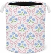 Billaion Grand Millenial Pink Bow Blue Hydrangea Floral Laundry Basket,Cute Floral Laundry Hamper...