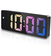JXTZ Digital Alarm Clock, Rainbow LED Clock for Bedroom, Desk Clock with Snooze, Temperature Disp...