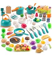 120Pcs Mini Play Kitchen Accessories, Kids Pretend Cooking Playset with Desserts, Cuttable Veggie...