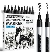 ARTWARD Black Acrylic Paint Markers 10 Pack, 0.7mm Fine Tip & 3mm Medium Tip Acrylic Paint Pens, ...