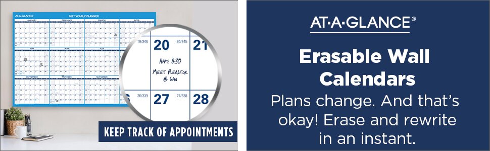 AT A GLANCE ERASABLE WALL CALENDARS PLANS CHANGE AND THAT'S OK ERASE AND REWRITE