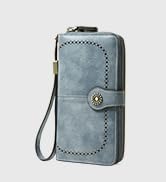 blue Wallet for Women RFID Blocking Leather Large Capacity