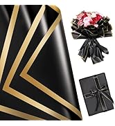 25 Sheets Flower Wrapping Paper, Floral Bouquet Wrapping Paper Black Flower Wrapping Paper Gold T...