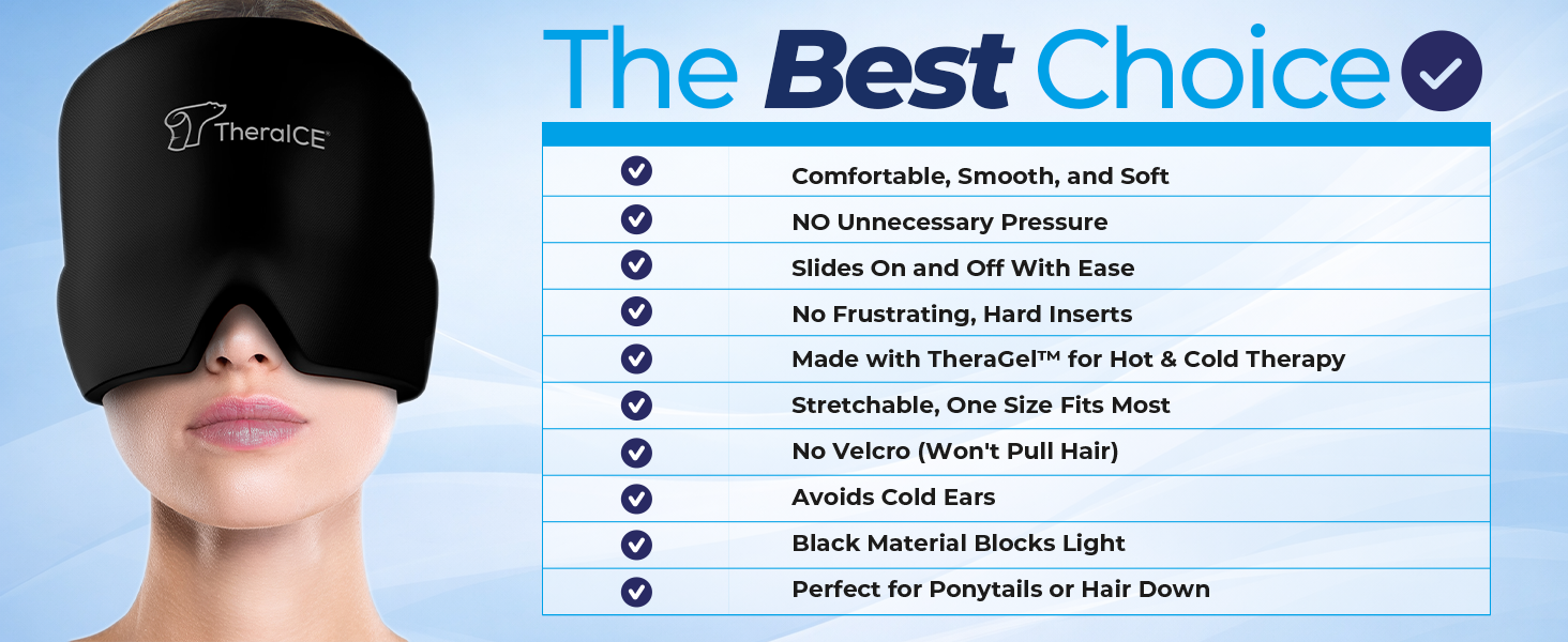 TheraICE Headache Hat migraine mask—cooling therapy for pain, tension, sinus, puffy eyes