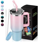 40 oz Tumbler with Handle and Straw Stainless Steel Mug Hydro Metal Thermal Keep Cold 34h & Hot 1...