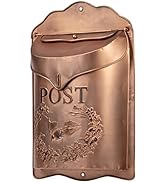 Red Co. 11.25” x 16” Large Decorative Vintage Post Embossed Metal Wall-Mounted Mailbox, Aged Copper
