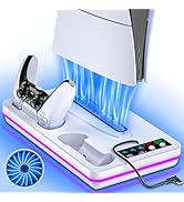 Fegliea PS5/PS5 Slim Stand with Cooling Station, PS5 Cooling Stand with Dual Controller Charging ...