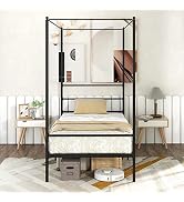Giantex Twin Size Metal Canopy Bed Frame, Modern Platform Bed Frame with 4 Poster & Headboard, Ma...