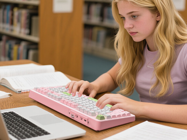 Pink cream mechanical keyboard for study