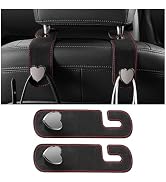 Norkmdi 2PCS Car Seat Headrest Hook, Suede Leather Heart Hanger, Black | 1.77x6.42 Inch, Universa...