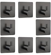 Z-TIISON Adhesive Towel Hook 8Pack Matte Black, Modern Style Stainless Steel Wall Hooks Stick for...