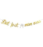 Zotemo Mimosa Bar Sign But First Mimosas Banner with Goblet Decor, Gold Glitter Mimosa Bar Banner...