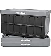 CleverMade Collapsible Storage Bins with Lids - Stone 3 Pack 46L - Plastic Containers Stackable O...