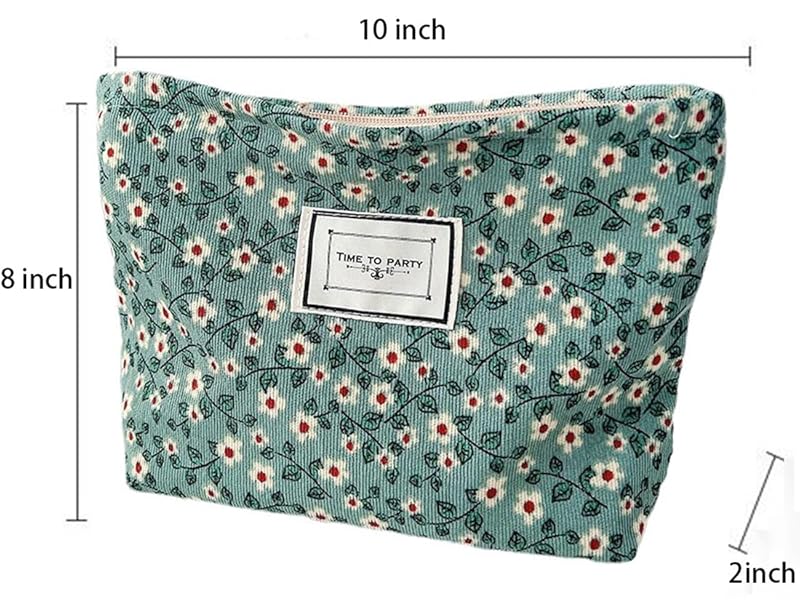 green floral makeup bags