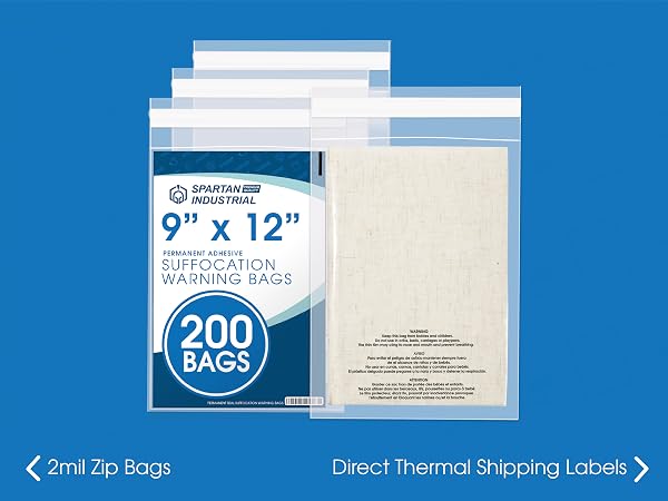 A pack of suffocation warning bags with a pillow cover inside on a blue background.