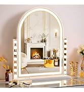 FENCHILIN Arched Vanity Mirror with Lights, 32“ x 26" LED Makeup Hollywood Vanity Mirror with 14 ...