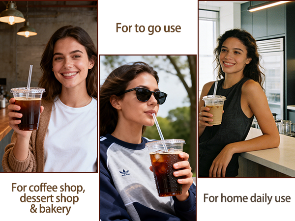 disposable clear plastic iced coffee cups with lids Straws 16oz 20oz Cold Juice Drinks Smoothie