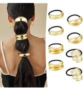 CWJCYTNSN 8 PCS Gold Hair Ties for Women Elastic Metal Hair Ties Ponytail Cuffs Holders for Thick...